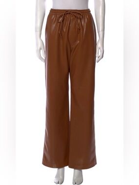 Nanushka Brown Faux Leather Drawstring Wide-Leg Pants